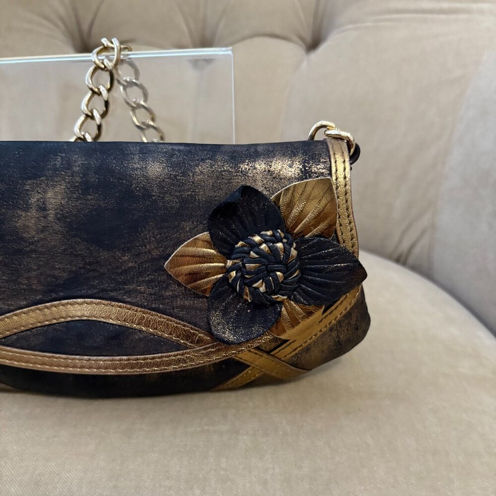 Auth PATRIZIA PEPE Italy Distressed Leather Flora Baguette Clutch Bag - Picture 3 of 8